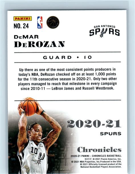 2020 21 Panini Chronicles Chronicles Bronze 24 DeMar DeRozan For