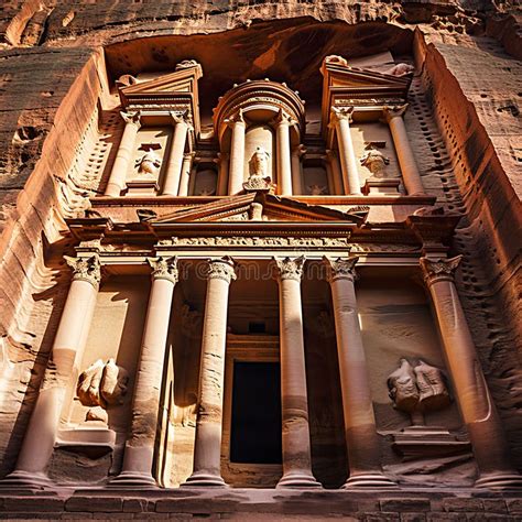 Architecture Of Petra In Jordan With Its Towering Red Sandstone Cliffs