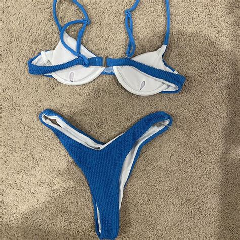 Blue Waffle Bikini Super Flattering Thong Bottoms Depop