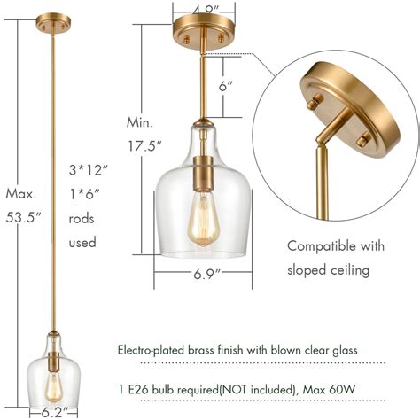 Glass Gold Pendant Light Rod Hung Kitchen Fixture Claxy