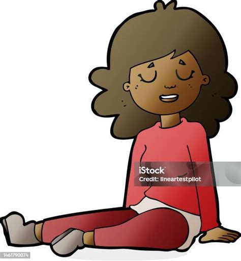 Cartoon Happy Woman Sitting On Floor Stock Illustration Download