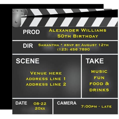 Cool Clapper Board 50th Birthday Invitation Zazzle 60th Birthday