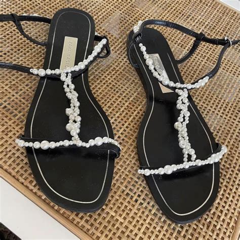 Black Zara Sandals With Pearls Size 37 Depop