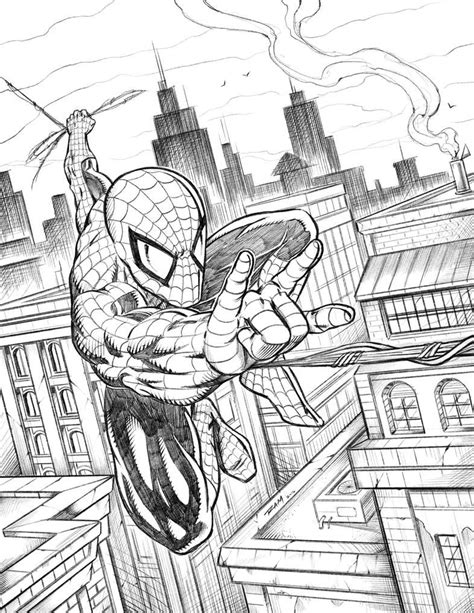 Spiderman Swinging Over The City By Robertmarzullo Spiderman Art