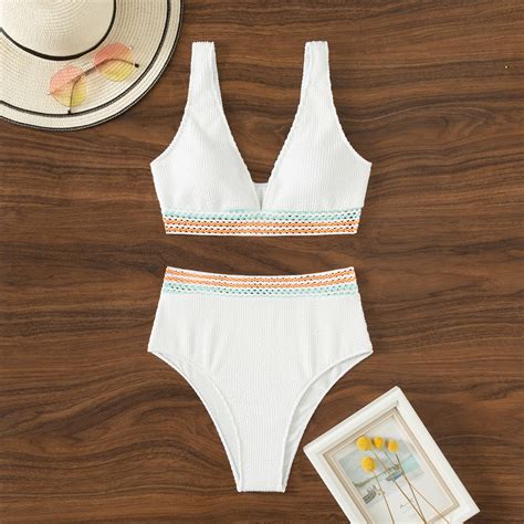 Orange And Blue Colorful Wavy Striped Swimsuit Bikini Supplier