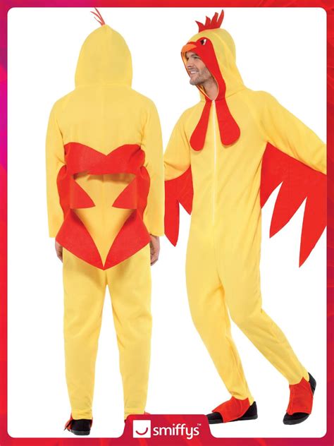 Smiffys Chicken Costume, Yellow with Hooded All in One, Party Animals