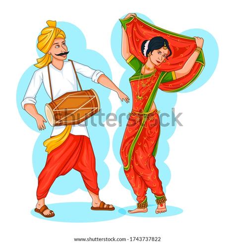 Dancing Maharashtrian Couple Doing Lavani Dance Stock Vector Royalty