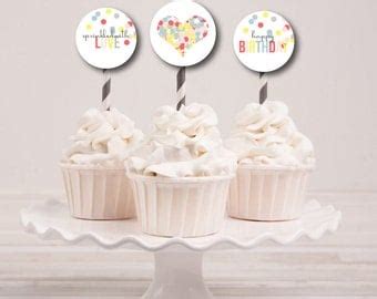 Hot Air Balloon Girl Birthday Party Circles Cupcake Toppers