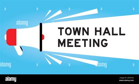 Color megaphone icon with word town hall meeting in white banner on