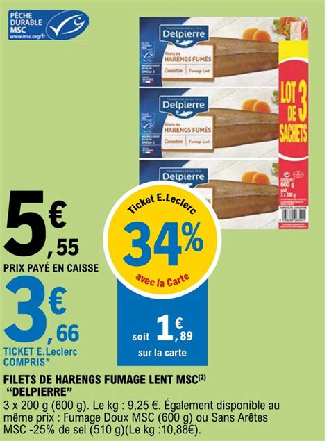 Promo Filets De Harengs Fumage Lent Msc Delpierre Chez E Leclerc