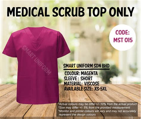 Mst 015 Ready Stock Medical Scrub Top Only Magenta Smart Uniform Malaysia