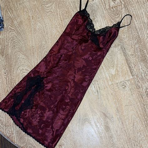 Vintage Intimates Sleepwear Vintage Maroon Lingerie Black Lace Nightgown Medium Poshmark
