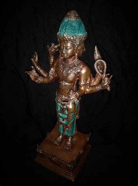 Hindu God 13" Trimurti Statue 3 Heads 6 Hands Bronze Brass - Spiritual ...