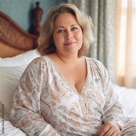 Very Attractive Mature Women Posing Sitting At Her Bedroom Looking At The Camera Generative AI