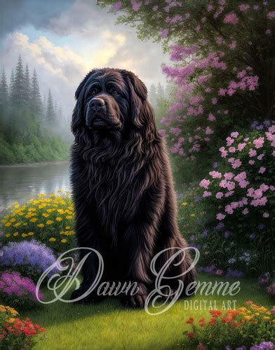 Stunning Newfoundland Dog & Puppy Portrait Art
