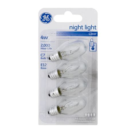 Ge Incandescent 4 Watt C7 Clear Night Replacement Light Bulbs E12