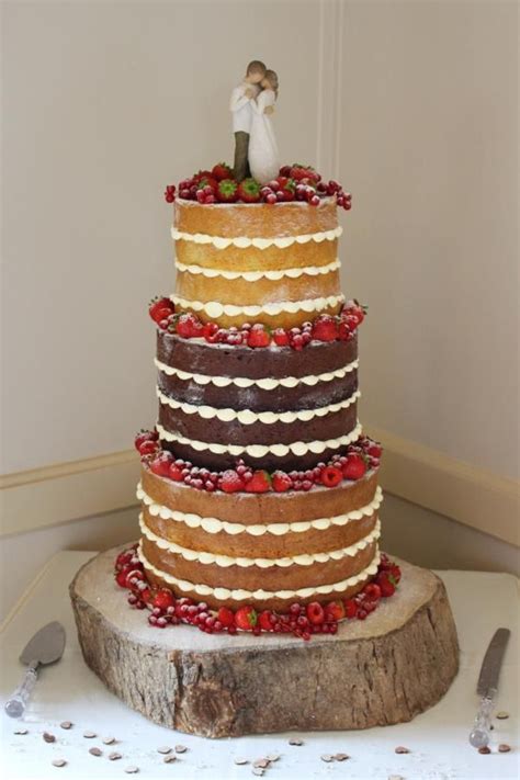 Naked Cake With Summer Fruits And Willow Tree Topper