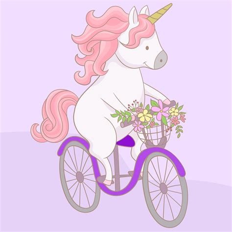 Little unicorn is riding a bicycle 2288102 Vector Art at Vecteezy