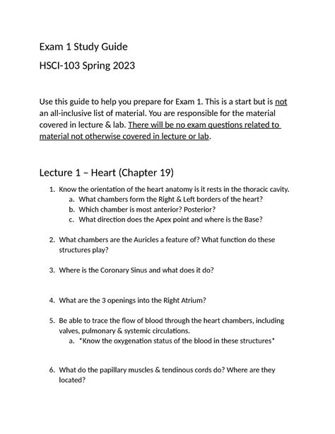 Exam 1 Study Guide - Exam 1 - Exam 1 Study Guide HSCI-103 Spring 2023 Use this guide to help you