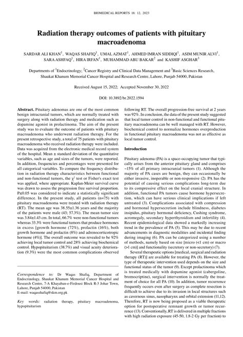 (PDF) Radiation therapy outcomes of patients with pituitary macroadenoma