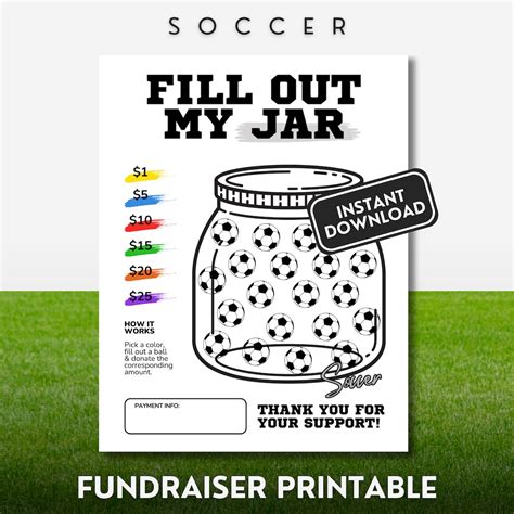 Soccer Fundraiser Flyer Fill Out My Jar Soccer Printable Pick A Color