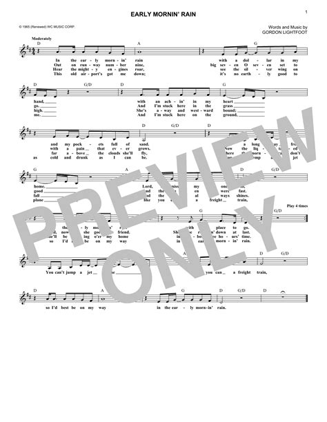 Early Mornin Rain By Gordon Lightfoot Sheet Music For Lead Sheet