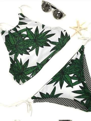 Cute Sexy Leaf Stripe Bellyband Two Sides Wear Two Piece Bikini On Luulla