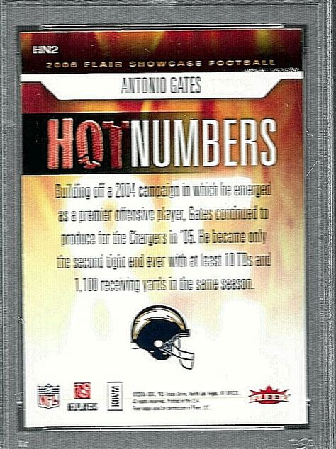 2006 FLAIR SHOWCASE HOT NUMBERS FOOTBALL CARD HN2 ANTONIO GATES PSA 10