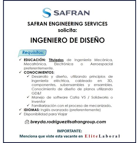 Vacante Ingeniero De Dise O Elitelaboral