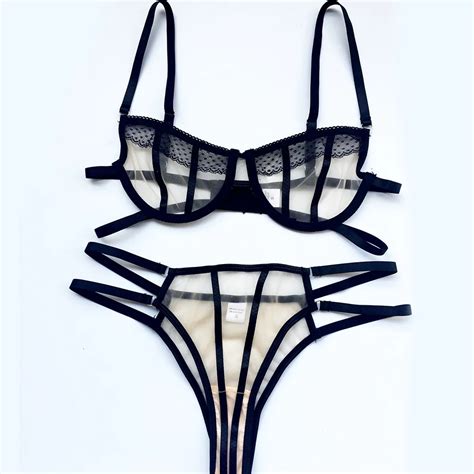 See Through Mesh Bra And Briefs Set Underwear With Steel Ring Sexy Transparent Lingerie For