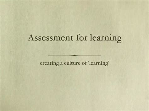 Assessment For Learning Ppt