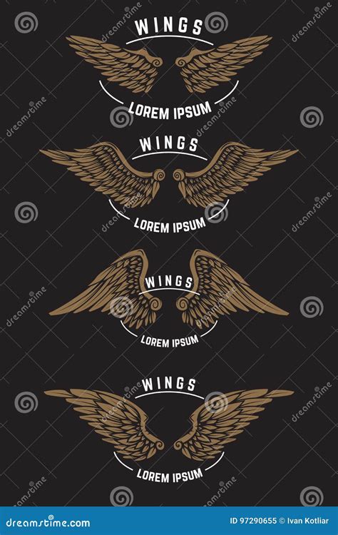 Set Of Vintage Emblem Templates With Wings Design Elements Stock