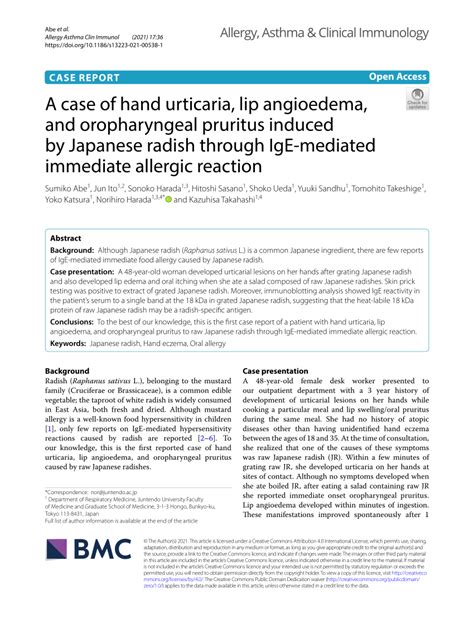 case  hand urticaria lip angioedema  oropharyngeal