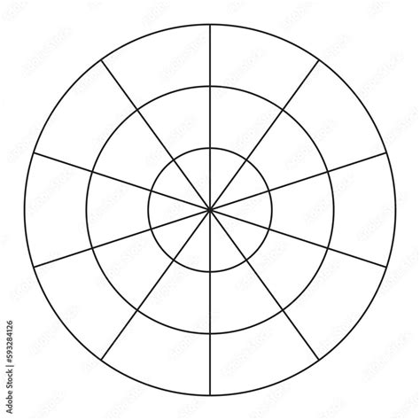 Vecteur Stock Polar Grid Of 10 Segments And 2 Concentric Circles