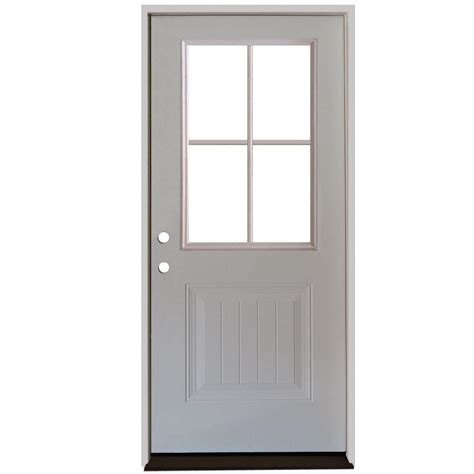 Steves And Sons 36 In X 80 In Premium 4 Lite Plank Panel Primed White Steel Prehung Front Door