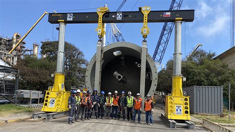 Heavy equipment installs giant gas scrubber at refinery