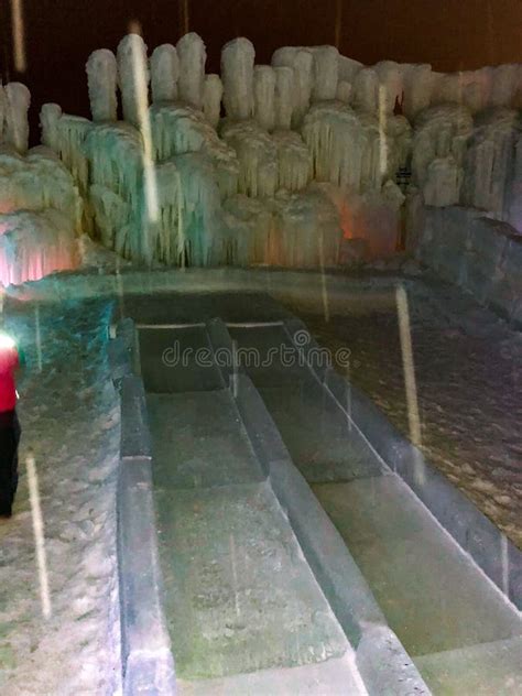 Ice Slide Inside Ice Castle in Lake Geneva, Wisconsin Stock Photo ...