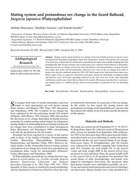 Pdf Mating System And Protandrous Sex Change In The Lizard Flathead Inegocia Japonica