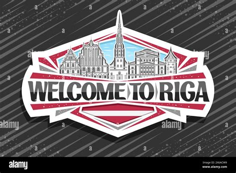 Vector Logo For Riga White Decorative Label With Outline Illustration