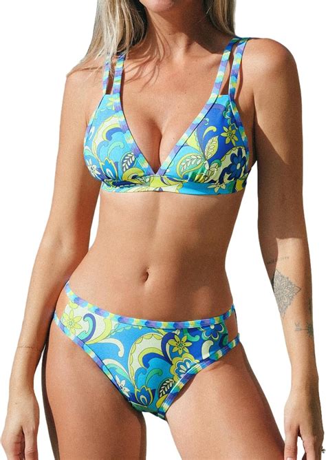 Amazon CUPSHE Women S Bikini Set Two Piece Swimsuits Strappy Mid