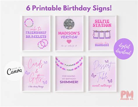Printable Taylor Birthday Bundle Signs 8x10 Eras Birthday Party Theme