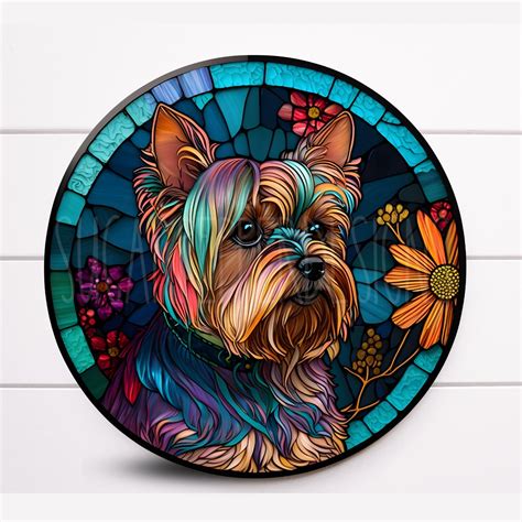 Faux stained glass dachshund sign round brown doxie wreath sign metal