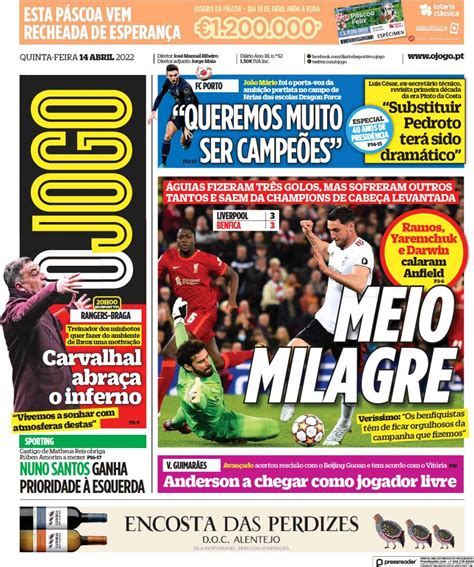 Capa Jornal O Jogo Abril Capasjornais Pt