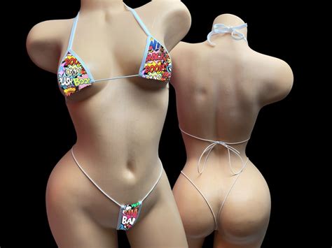 Micro Pop Art Print Exotic Bikini Set Exotic Dancewear Swimwear Etsy
