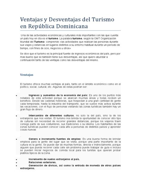 Ventajas Y Desventajas Del Turismo En República Dominicana Pdf