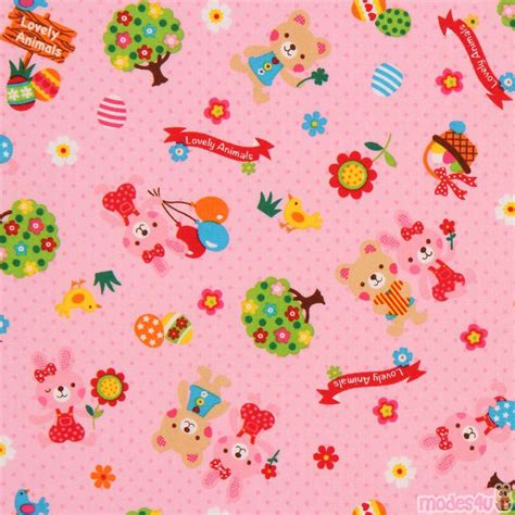 Pink With Pink Dot Cute Colorful Bunny Bear Easter Egg Flower Fabric