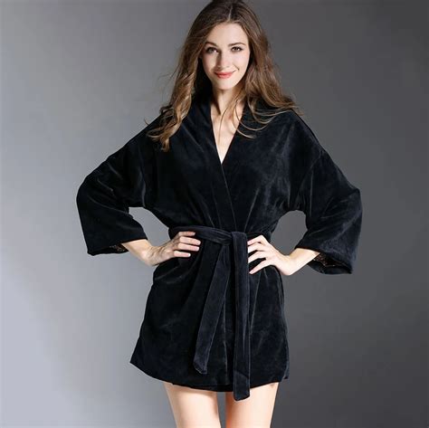 Spring Autumn Gold Velvet Bathrobe Mid Sex Robe Femme Dressing Gowns For Women Home Bathrobes