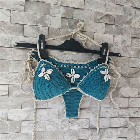 Crochet Bikini Set Green Bikini Color Sea Shells Etsy
