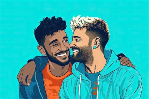 Premium AI Image Generative AI Illustration Of Smiling Couple Gay LGBT Concept Positive And Joyful