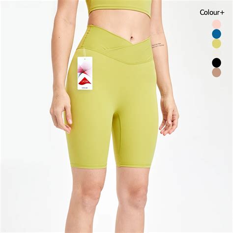 Super Stretchy Cross High Waist Yoga Shorts Women Solid Color Nude Feeling Running Workout